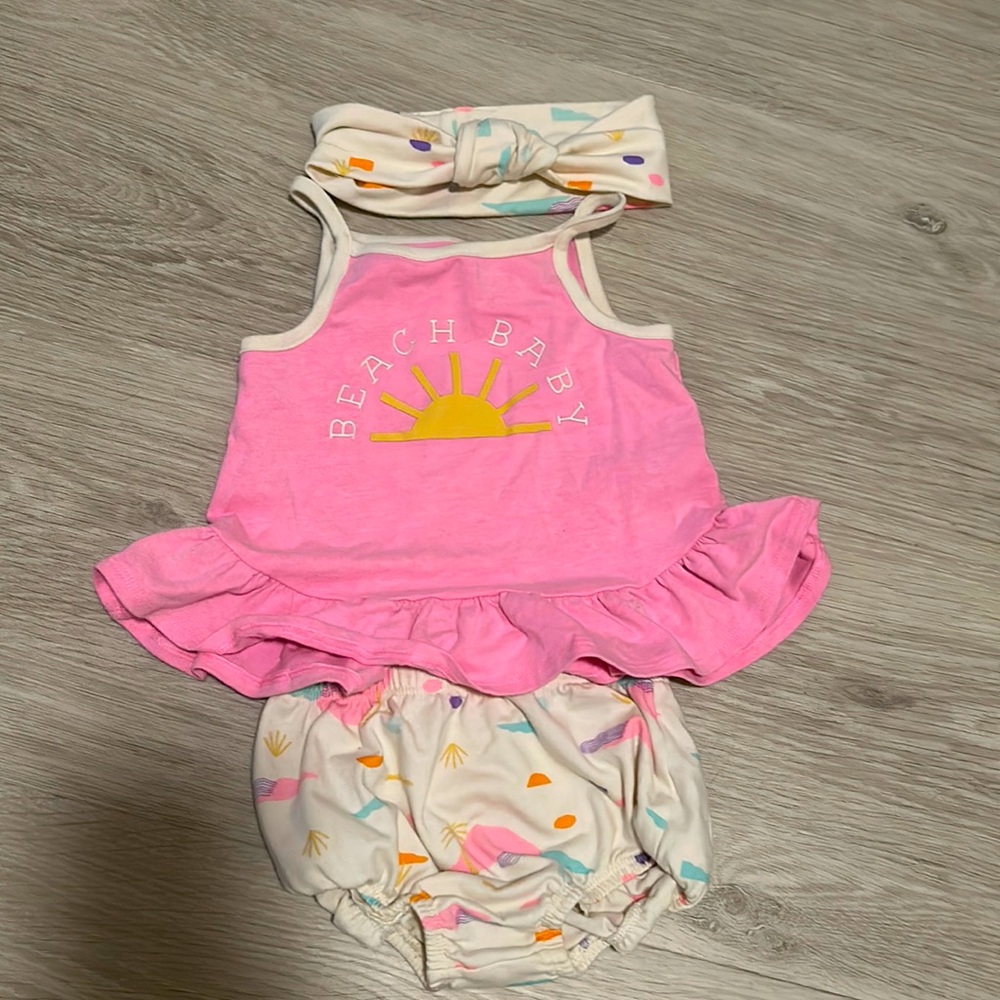 Cat & Jack 3 piece Beach Baby Girl Outfit Size 18m